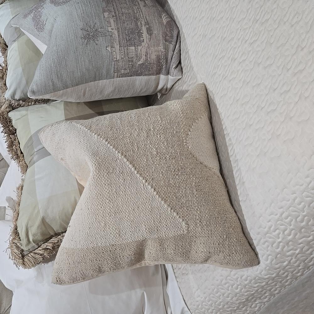 ONE 20" Square Woven Cotton and Wool Kilm Pillow w/Down Insert